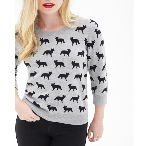 Forever 21 Sweaters - FOREVER 21 Fox 🦊 Parade Grey + Black Crew Sweater